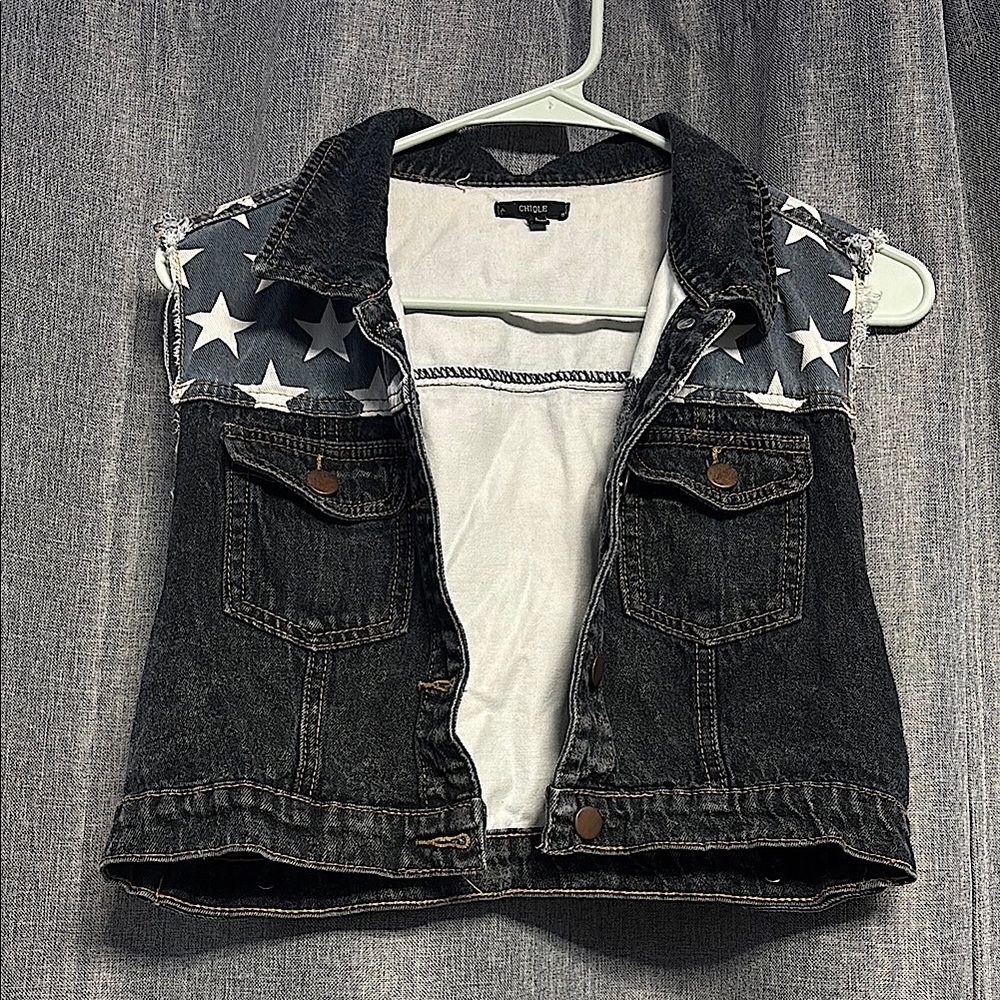 Dark Denim Vest with Star Pattern
